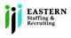 Abstract figures and text "EASTERN Staffing & Recruiting" on a white background.