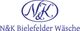Logo von N&K Bielefelder Wäsche mit ovalem Rahmen und verschnörkelten Initialen "N&K".