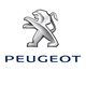 Logo de Peugeot avec un lion argenté au-dessus du texte bleu "PEUGEOT".