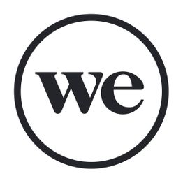 Logotipo com a palavra "we" em preto dentro de um círculo preto sobre fundo branco.