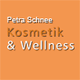 Orange Hintergrund mit dem Text: "Petra Schnee Kosmetik & Wellness".