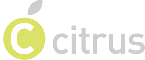 Logo mit einem stilisierten gelben Apfel und dem Wort "citrus" in Grau.