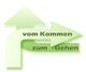 Grüne Pfeile mit den Worten "vom Kommen zum Gehen" in leichtem 3D-Effekt.
