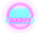 Logotipo de neón rosa y azul que dice "Good Party".
