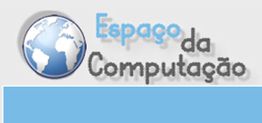 Logotipo com globo terrestre e texto "Espaço da Computação" em fundo azul claro.