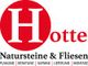 Logo von Hotte Natursteine & Fliesen, mit rotem "H" und Text zu Planung, Beratung und Montage.