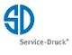 Blaues SD-Logo mit dem Text "Service-Druck" auf weißem Hintergrund.