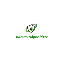 Logo eines Kammerjägers mit Abbildung eines Insekts auf einem Schild und Text "Kammerjäger Morr".