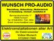 Gelbes Werbeschild für Wunsch Pro-Audio in Forbach mit Kontaktinformationen und Dienstleistungen.