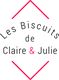 Logo avec texte "Les Biscuits de Claire & Julie" entouré de flèches rouges vers l'intérieur.