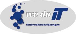 Logo mit Schriftzug "we do IT Unternehmenslösungen" und blauen Kreisen links.