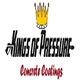 Kings of Pressure logo with a crown, text "Concrete Coatings" in red.