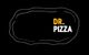 Texto "Dr. Pizza" en fondo negro con un dibujo irregular blanco alrededor.