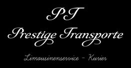 Schwarzer Hintergrund mit weißem Text: "PT Prestige Transporte Limousinenservice - Kurier".