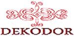 Rotes dekoratives Logo mit dem Schriftzug "DEKODOR" und verzierten Mustern darüber.
