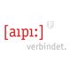 Logo mit rotem Text "[aipɪ:]", grauer Text "verbindet" und kleinem grauen "P."-Symbol rechts oben.