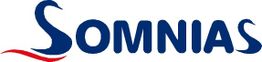 Logo con la palabra "Somnias" en azul, con un diseño de cisne y línea roja debajo.