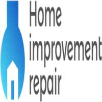 Logo with a blue wrench forming a house, and the text "Home improvement repair".