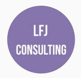 Círculo morado con texto blanco "LFJ CONSULTING" en el centro.
