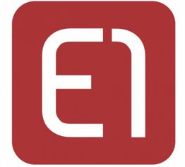 Rotes Quadrat mit weißem, abstraktem Symbol, ähnlich einem stilisierten „E1“.