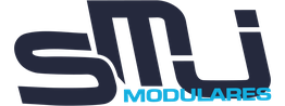 Logo de SMJ Modulares en letras azul oscuro y celeste.
