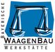 Logo mit Waage und Text: "Bayerische Waagenbau Werkstätte" auf blauem Hintergrund.