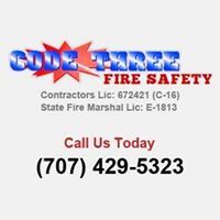 Code Three Fire Safety contact info and license numbers displayed with phone number.
