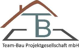 Logo von Team-Bau Projektgesellschaft mit Hausdach und stilisierten Buchstaben T und B.