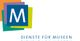 Logo mit einem großen "M" auf bunten Quadraten. Text darunter: "Dienste für Museen".