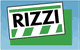 Logo con la scritta "RIZZI" in nero su sfondo verde e blu.