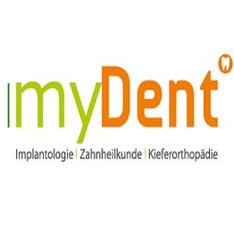 Logo der Zahnarztpraxis "myDent" mit Schwerpunkten Implantologie, Zahnheilkunde, Kieferorthopädie.