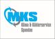 MKS-Logo, Text: Klima & Kühlerservice Spandau, blaue Buchstaben mit Pfeil-Symbolen.