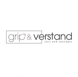 Logo mit Text "grip & verstand cars and concepts" in minimalistischer Gestaltung.