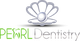 A pearl inside an open shell with text nearby; logo design.
