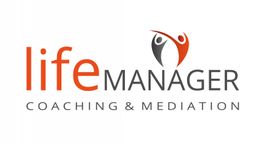 Logo mit Text: "Lifemanager Coaching & Mediation", dazu zwei stilisierte Figuren.