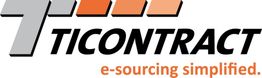 TI-CONTRACT-Logo mit Text "e-sourcing simplified." in schwarzer und orangefarbener Schrift.