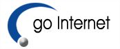 Logo mit blauem Halbkreis und Kugel, daneben der Text "go Internet".