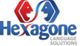 Logotipo de Hexagone Language Solutions con íconos de diálogo en rojo y azul.