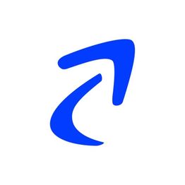 Abstraktes blaues Logo auf weißem Hintergrund, bestehend aus zwei gekrümmten Formen.