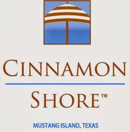 Cinnamon Shore logo with an umbrella, Mustang Island, Texas.