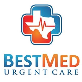 BestMed Urgent Care logo with Texas map and heartbeat line in a cross shape.