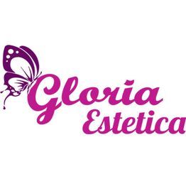 Logo con testo "Gloria Estetica" e un'illustrazione di farfalla in rosa.