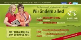 Zwei Frauen lächeln und halten Nähutensilien, umgeben von Text über Änderungsdienste.