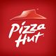 Logotipo da Pizza Hut em fundo vermelho com texto branco e chapéu estilizado no topo.