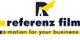Logo von Referenz Film mit Slogan "e-motion for your business" in Gelb und Blau.