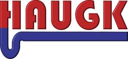 Rotes und blaues Logo mit dem Schriftzug "Hauck" in moderner Schriftart.