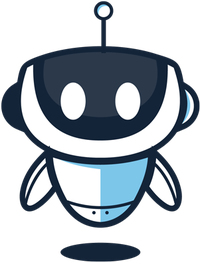 Niedlicher Roboter mit Antenne und blau-weißer Rüstung, schwebend, auf hellem Hintergrund.