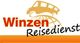 Logo von Winzen Reisedienst mit Bus über Weltkugel, Text in Rot und Schwarz.