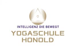 Logo der Yogaschule Honold mit dem Slogan "Intelligenz die bewegt" und einem Dreiecksymbol.