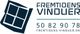 Logo med vindue, tekst "Fremtidens Vinduer", webadresse og telefonnummer.